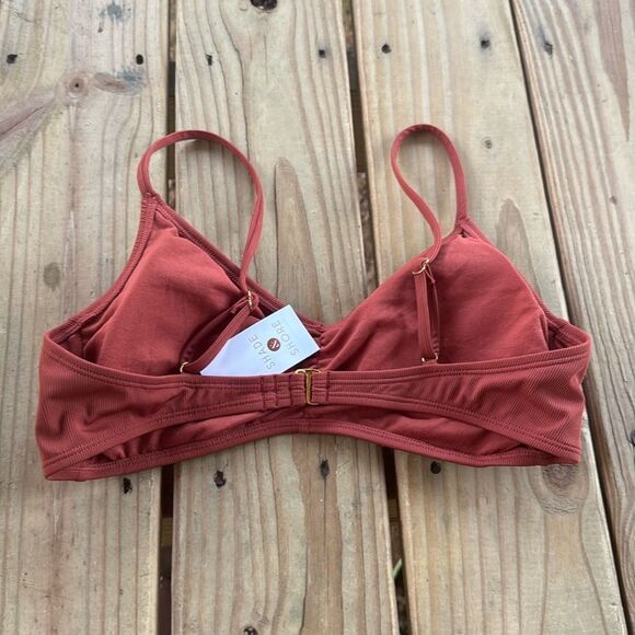 *NWT Shade & Shore Large (12-14) Brown Shirred Ribbed Bikini Swim Bralette Top - Picture 4 of 6